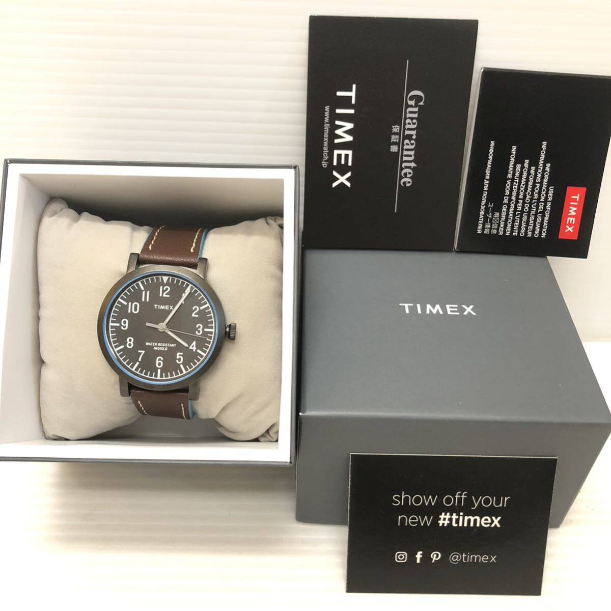 TIMEX タイメックス T2P506 腕時計 クォーツ インディグロナイトライト レザーベルト 日常生活防水 ファッション雑貨 美品 箱付の画像1