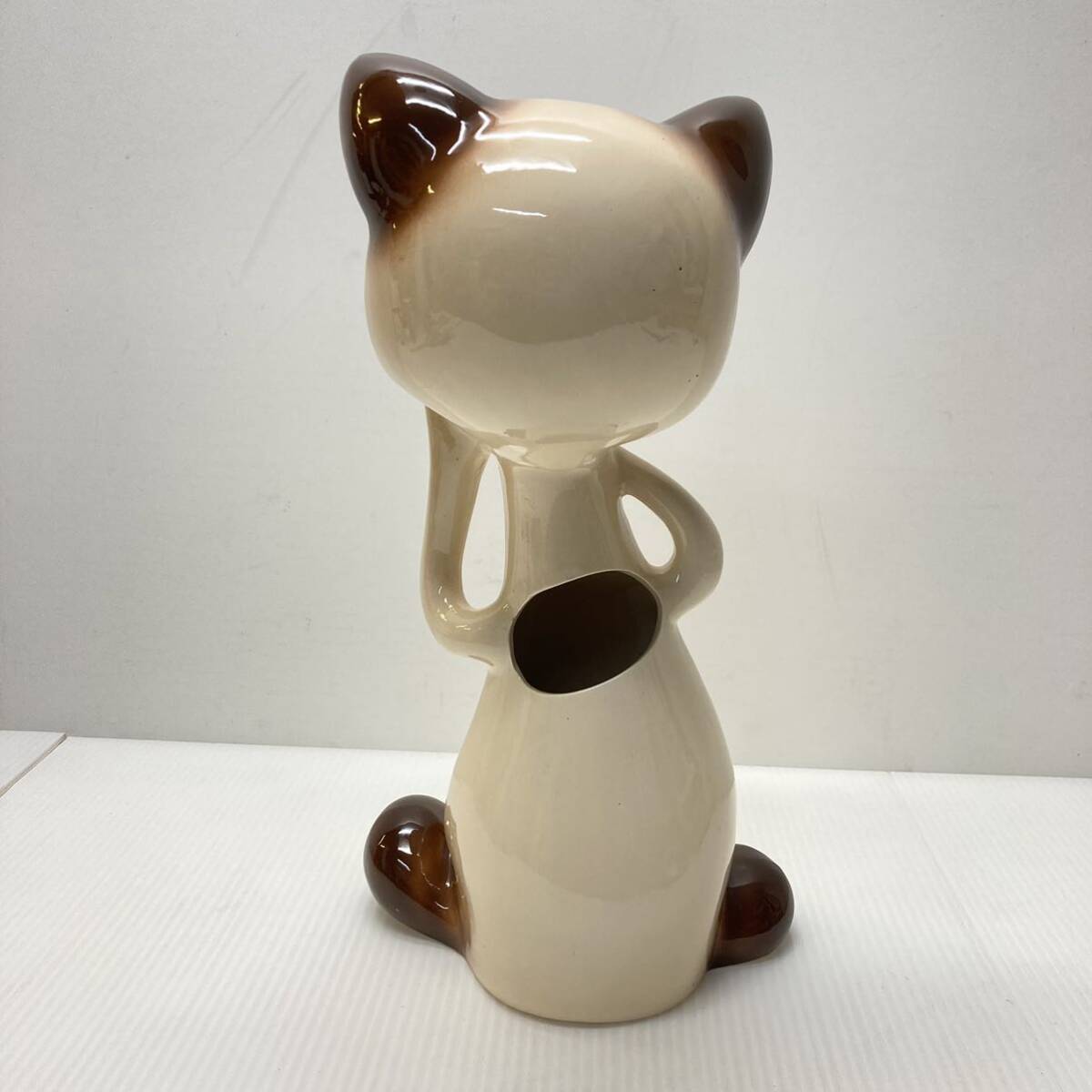 陶器 猫 ねこ ネコ 置物 昭和レトロ 靴べら スタンド 高さ33cm シャビー オブジェ インテリアの画像2