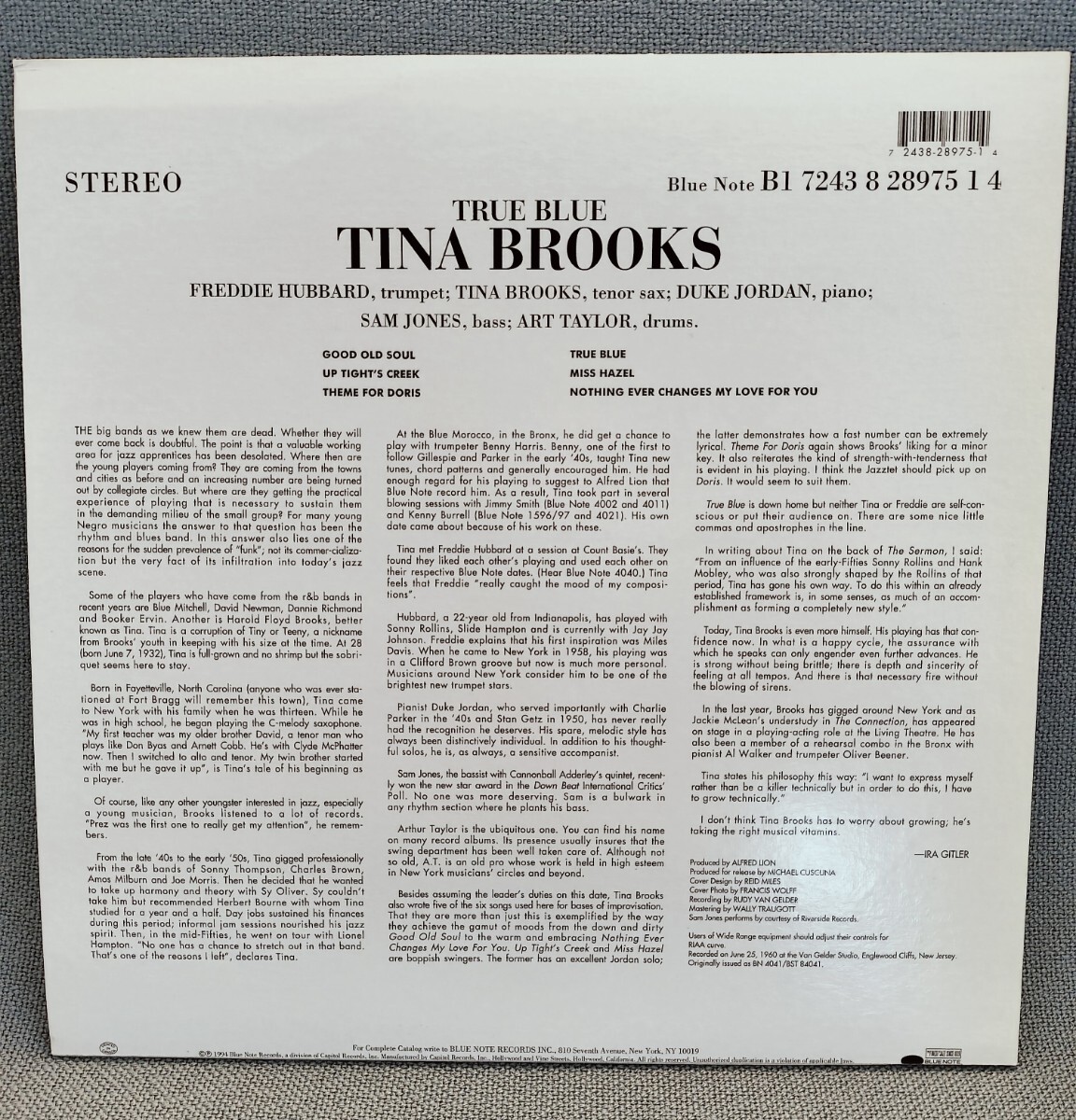 TINA BROOKS ティナ ブルックス TRUE BLUE LP 輸入リイシュー重量盤_画像2