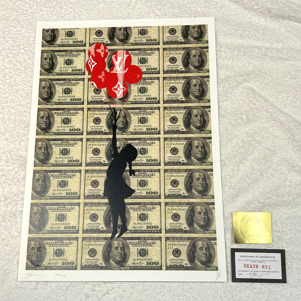 世界限定100枚 DEATH NYC バンクシー Banksy「風船と少女」ルイヴィトン LOUISVUITTON ポップアート アートポスター 現代アート KAWS_画像1