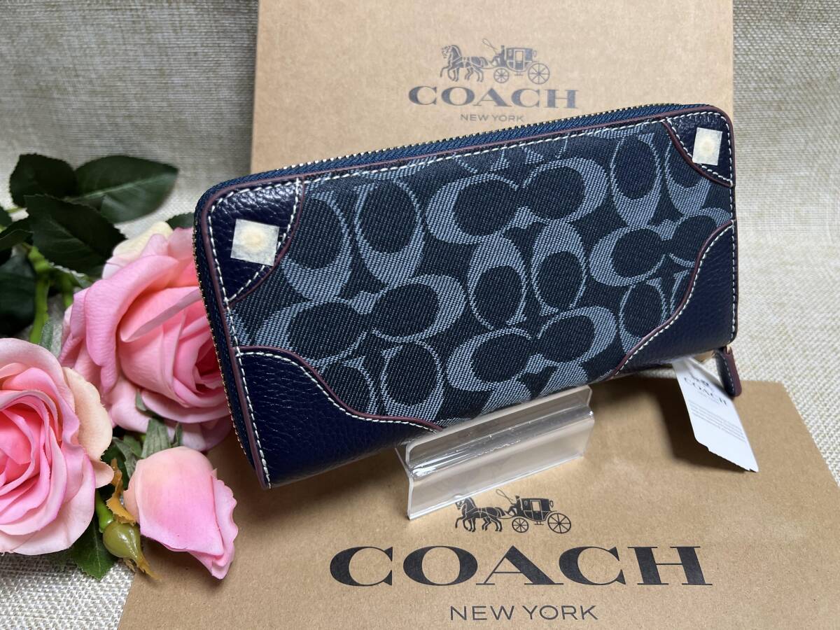 コーチ 財布 COACH 長財布 シグネチャー デニムレザー アコーディオン ジップアラウンド 誕生日 プレゼント 贈り物 ギフト F53769 A146_画像3