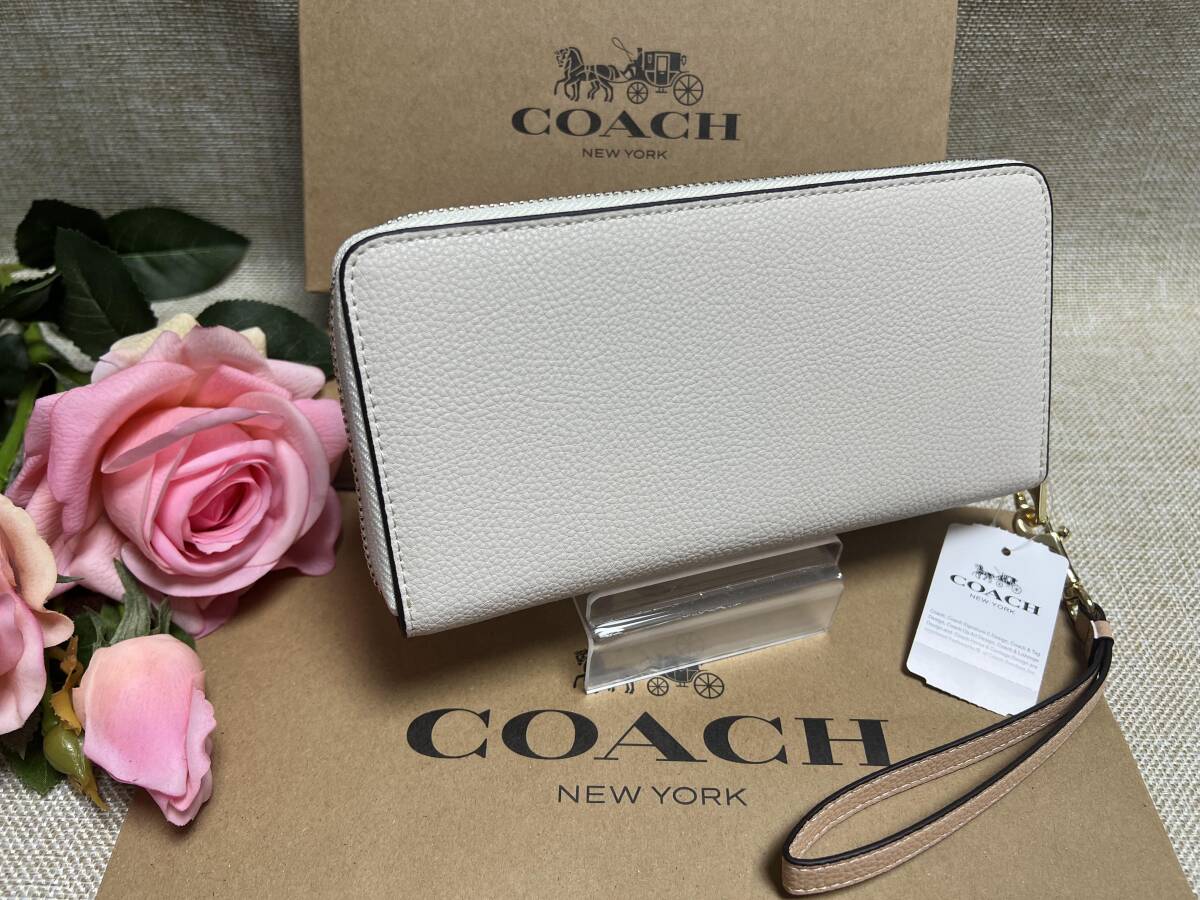 コーチ COACH 長財布 財布 馬車柄 ホースアンドキャリッジ アコーディオンラウンド リストレット付 ホワイト プレゼント C3548 A060 