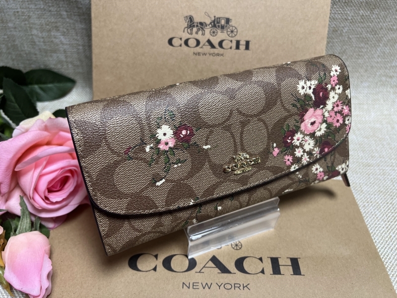 コーチ COACH 長財布 財布フローラル プリント ロゴ スリム エンベロープ ウォレット/カーキマルチ プレゼント F29395 A176_画像1