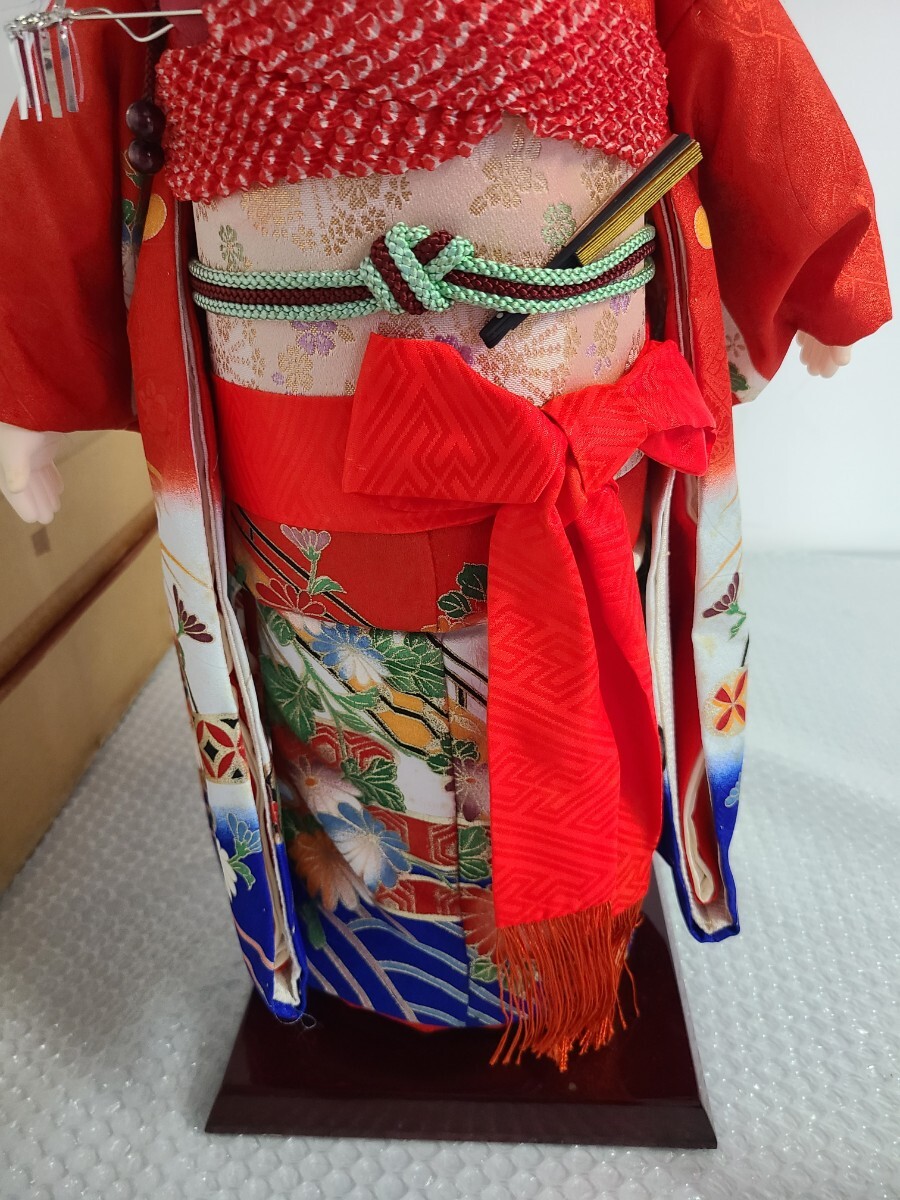日本人形 女の子 手描き京友禅裾模様 市松人形 高さ55cm 台座付き 菊水作　上仕立　_画像8