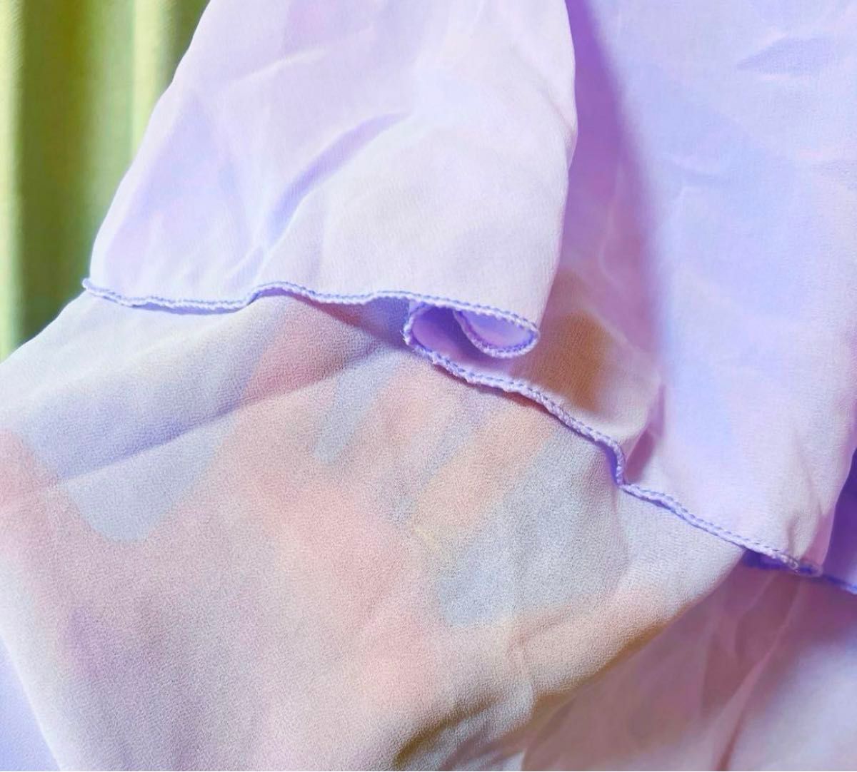 美品　シフォン　ノースリーブ　トップス　キャミ　タンクトップ　フレア　パステル　パープル　紫　薄手　透け感