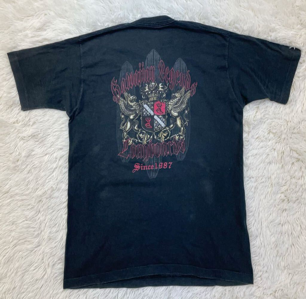 80s　USA製　FRUIT OF THE LOOM　フルーツオブザルーム　hawaian legend　半袖　Tシャツ　メンズ　Lサイズ　ブラック　アメカジ　US古着_画像1