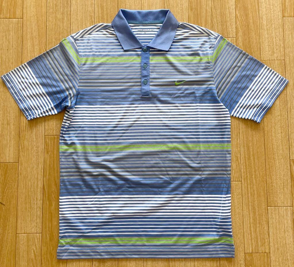 美品 NIKE GOLF ナイキ ゴルフ ボーター柄 半袖 ゴルフシャツ ポロシャツ メンズ Lサイズ DRI-FIT 刺繍ロゴ 吸汗速乾の画像1