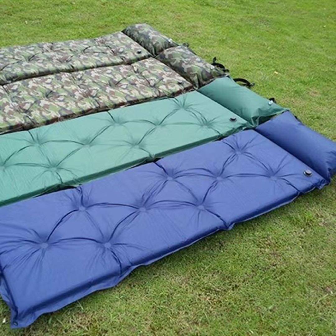 【3個セット】エアーマット キャンプマット キャンプ アウトドア 車中泊 枕付き　自動膨張式　ネイビー