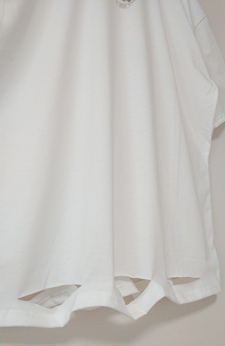新品☆Tシャツ オーバーサイズ シンプル ストリート 韓国ファッション 白 チェーンネックレス付き