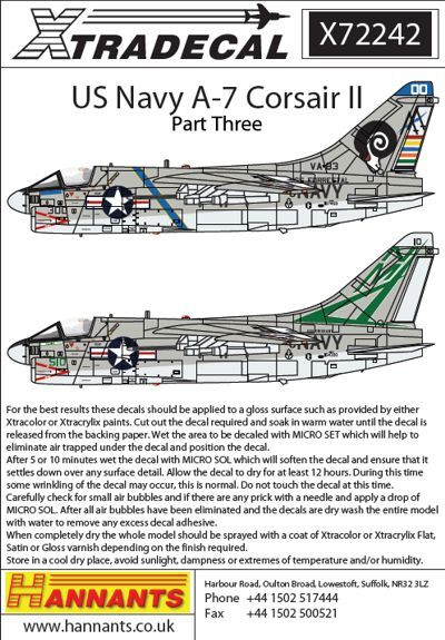 1/72　エクストラデカール　Xtradecal X72242 Colourful USN Vought A-7B/E Corsair Part 3 _画像1