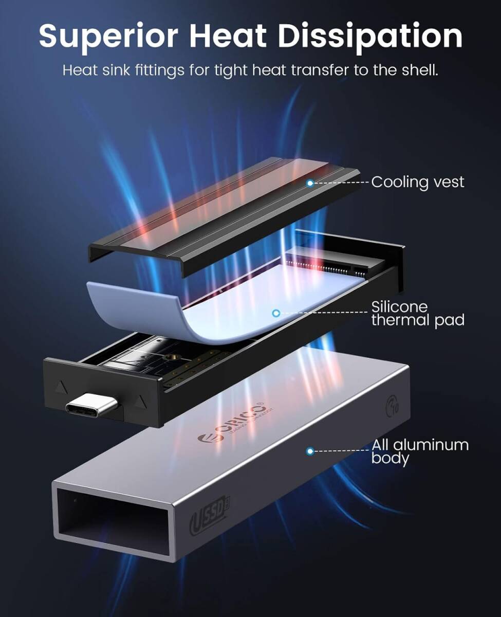 OY78 ORICO M.2 SSD 外付けケース M2 SSD ケース NVMe / SATA 両対応 工具不要 10Gbps_画像3