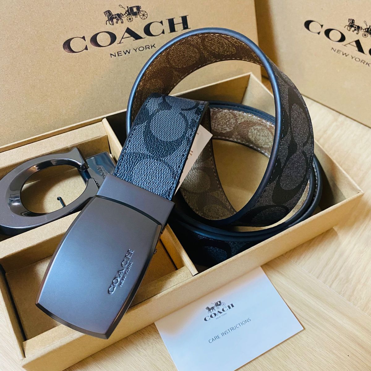 COACHコーチ新品正規品リバーシブルレザーベルト回転バックル