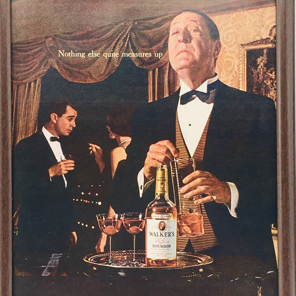 『 ウォーカーズ バーボン 』ビンテージ 広告　60年代　フレーム 付 ポスター 当時物 額付 LIFE 雑誌 アンティーク Walkers Bourbon