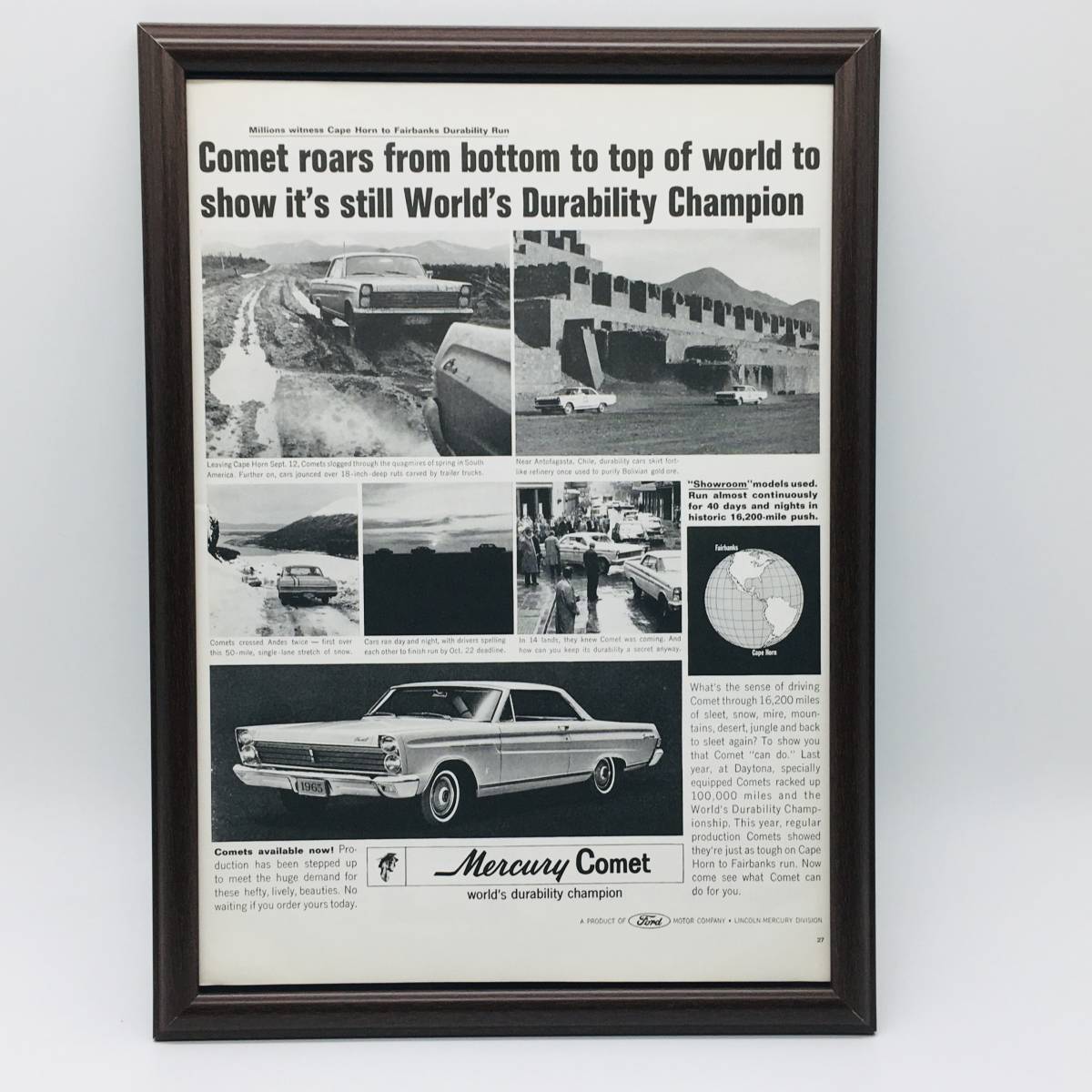 『 マーキュリー コメット 』ビンテージ 広告　60年代　フレーム 付 ポスター 当時物 額付 LIFE 雑誌 アンティーク Mercury Comet_画像1