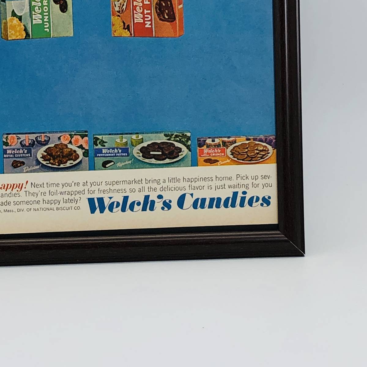 『 ウェルチ　キャンディー（ WELCHS CANDIES )』ビンテージ 広告　60年代　フレーム 付 ポスター 当時物 額付 LIFE 雑誌 アンティーク