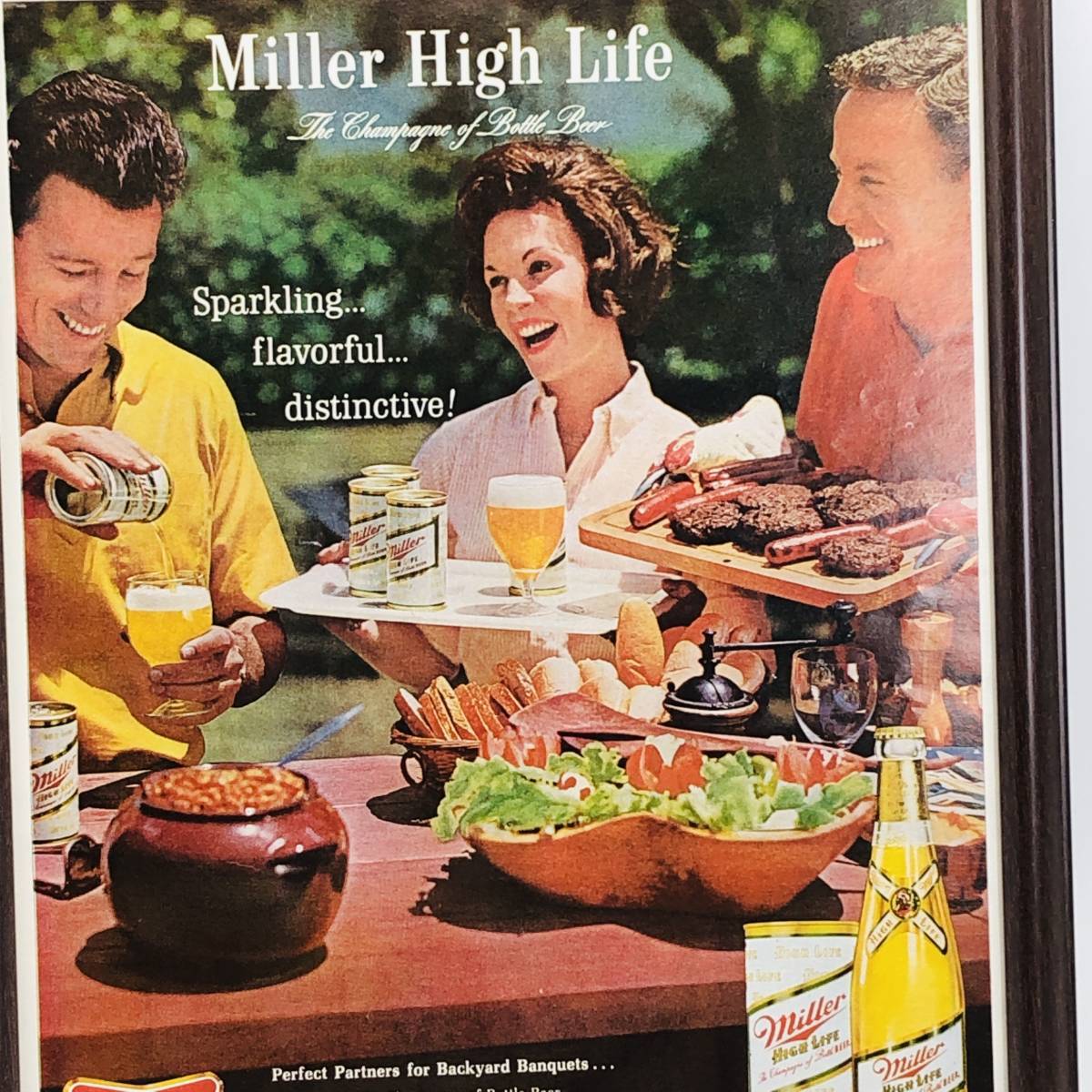 『 ミラー ビール（ Miller Beer ) 』ビンテージ 広告　60年代　フレーム 付 ポスター 当時物 額付 LIFE 雑誌 アンティーク