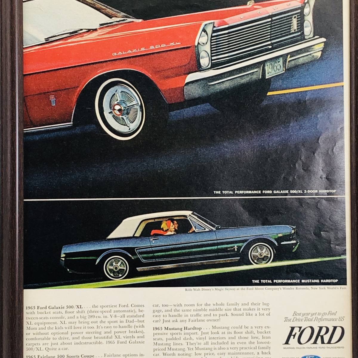 『 65' フォード　FORD 』ビンテージ 広告　60年代　フレーム 付 ポスター 当時物 額付 LIFE 雑誌 アンティーク