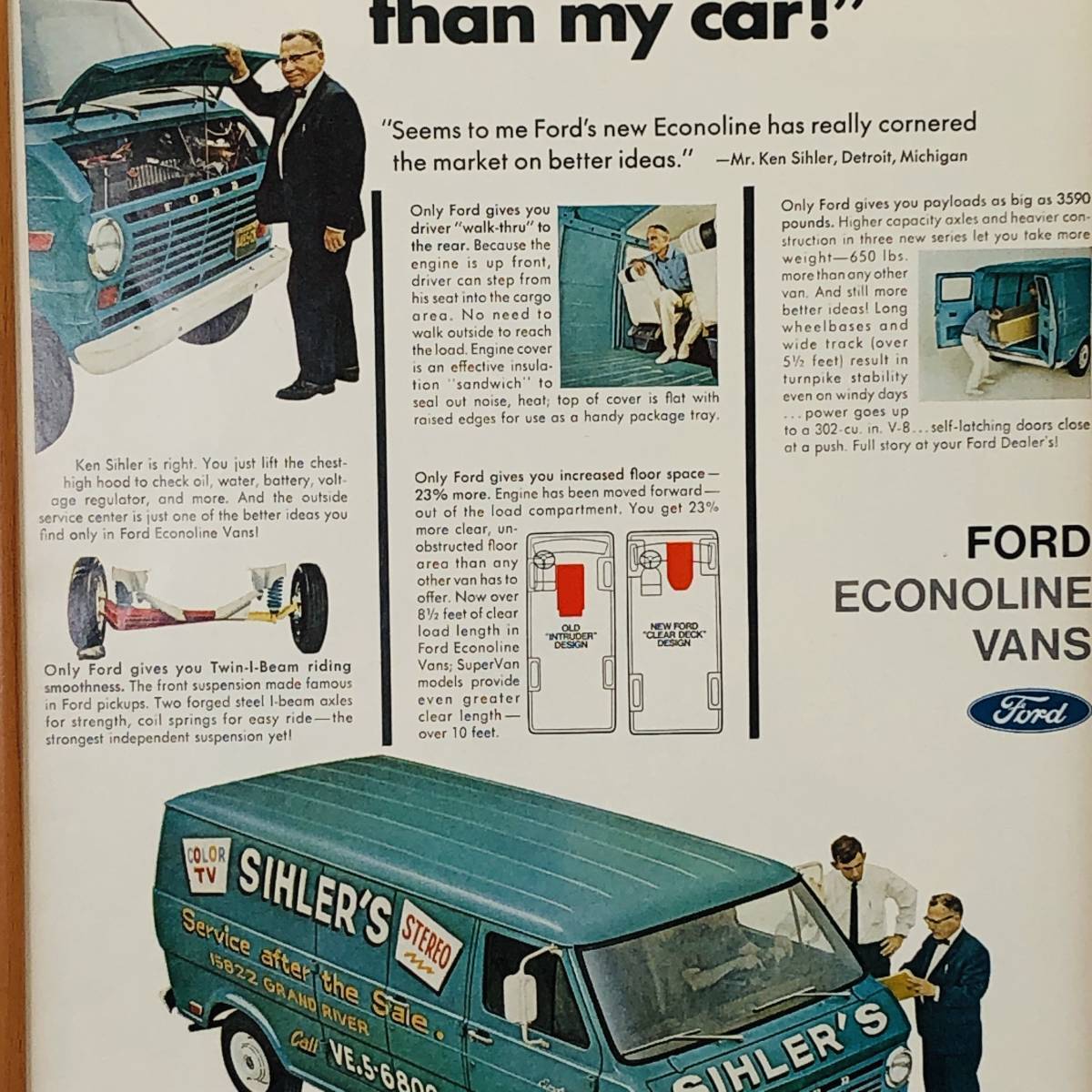 『 フォード エコノライン バン 』ビンテージ 広告　60年代　フレーム 付 ポスター 当時物 LIFE 雑誌 アンティーク FORD ECONOLINE VANS_画像3