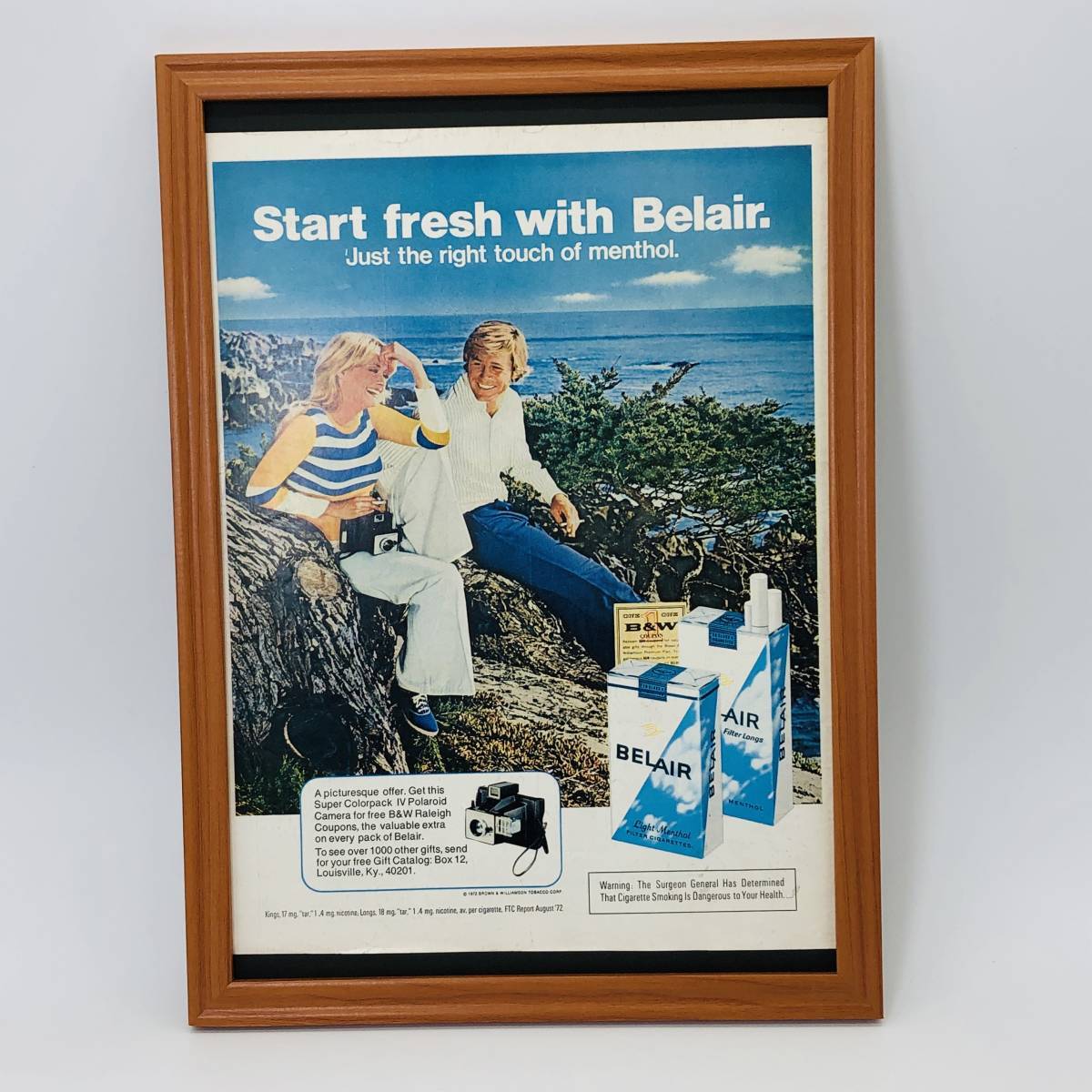 『 ベルエア　煙草 』ビンテージ 広告　60年代　フレーム 付 ポスター 当時物 額付 LIFE 雑誌 アンティーク BELAIR