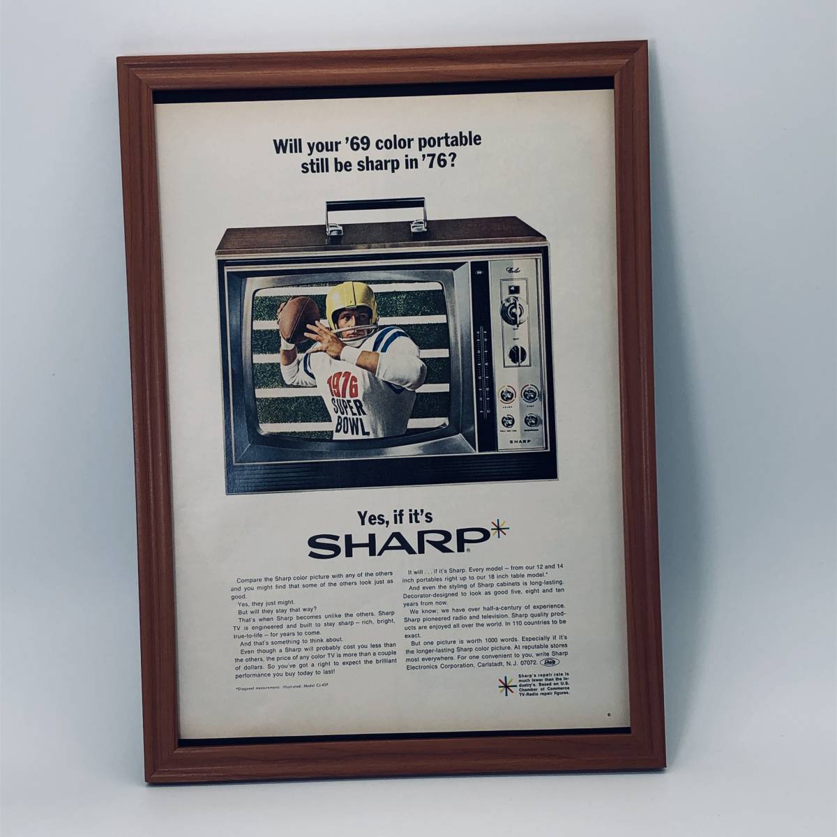 『 シャープ テレビ 』ビンテージ 広告　60年代　フレーム 付 ポスター 当時物 額付 LIFE 雑誌 アンティーク SHARP TV