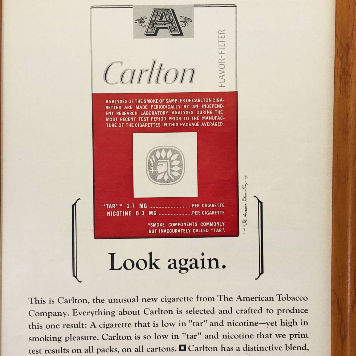 『 カールトン 煙草 (Caelton )』ビンテージ 広告　60年代　フレーム 付 ポスター 当時物 額付 LIFE 雑誌 アンティーク