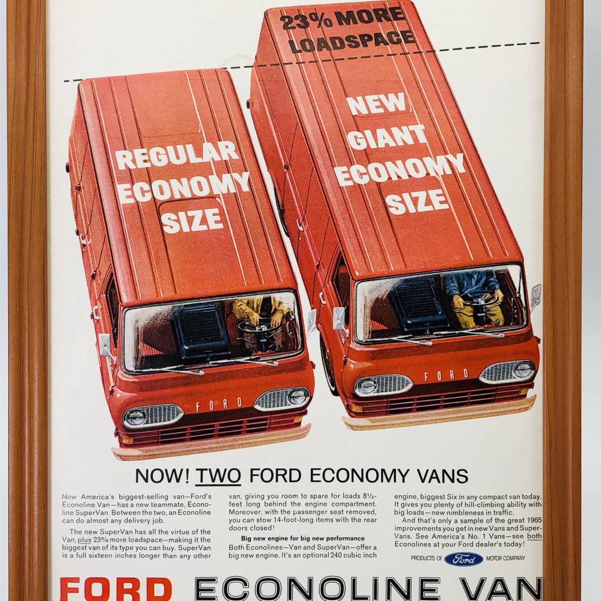 『 フォード　エコノライン　バン 』ビンテージ 広告　60年代　フレーム 付 ポスター 当時物 額付 LIFE 雑誌 アンティーク ECONOLINE VAN_画像2