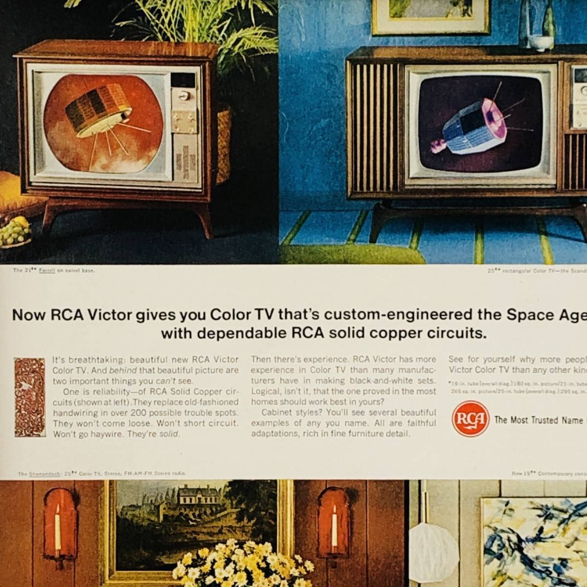 『 RCA カラーテレビ 』1960年代 LIFE 雑誌 オリジナル広告 額装済み　60年代　フレーム 付 ポスター アンティーク