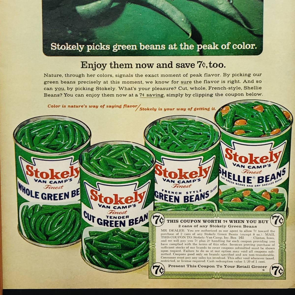 『 ストークリー　缶詰 ( Stokely ) 』ビンテージ 広告　60年代　フレーム 付 ポスター 当時物 額付 LOOK 雑誌 アンティーク