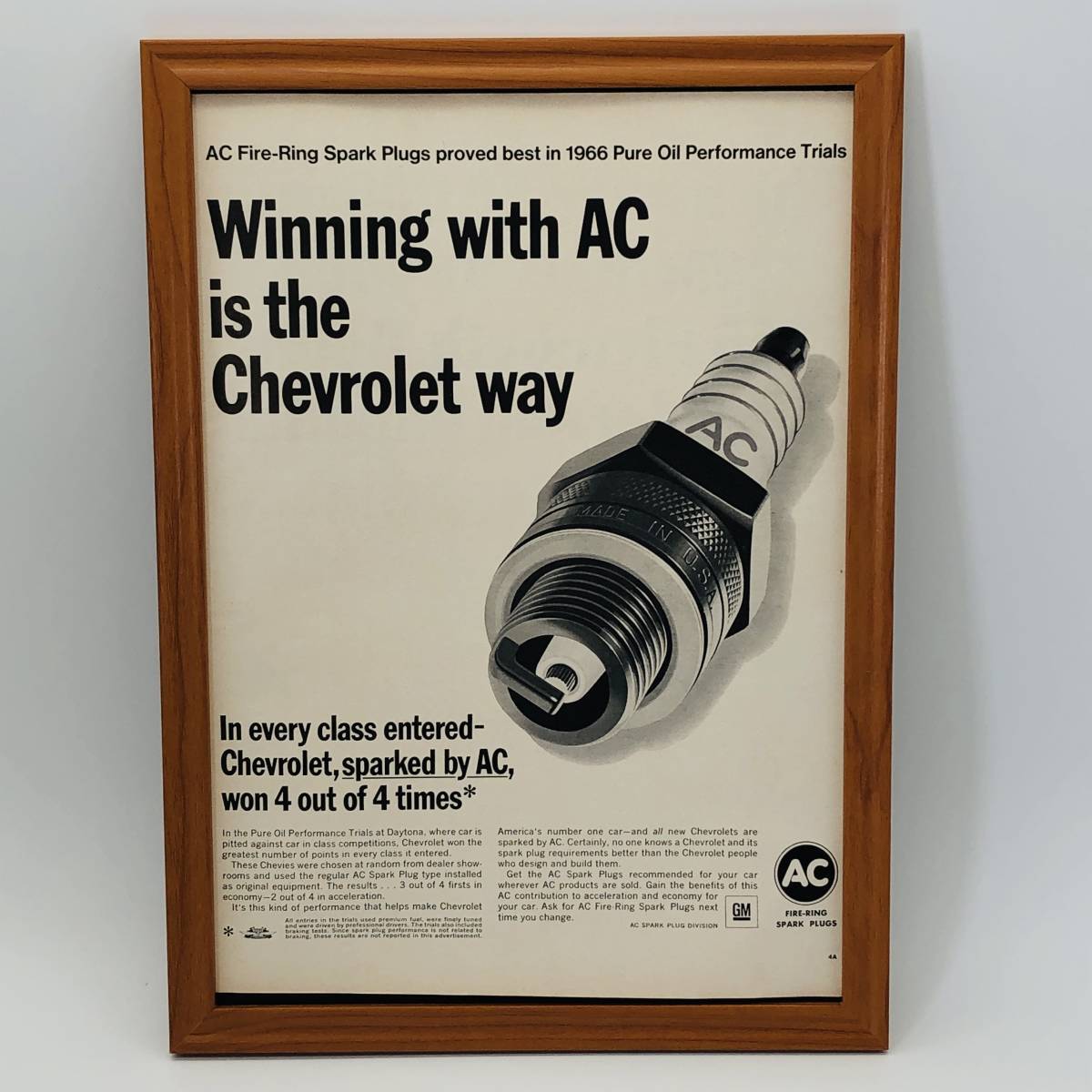 『 GM AC スパークプラグ 』ビンテージ 広告　60年代　フレーム 付 ポスター 当時物 額付 LIFE 雑誌 アンティーク オリジナル