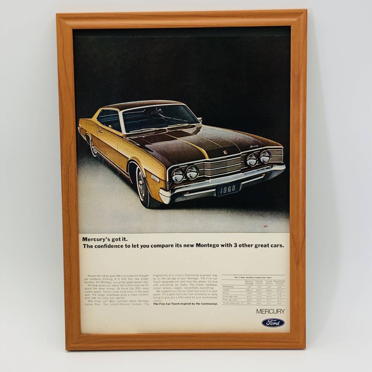 『 フォード マーキュリー FORD 』ビンテージ 広告　60年代　フレーム 付 ポスター 当時物 額付 LIFE 雑誌 アンティーク オリジナル_画像1