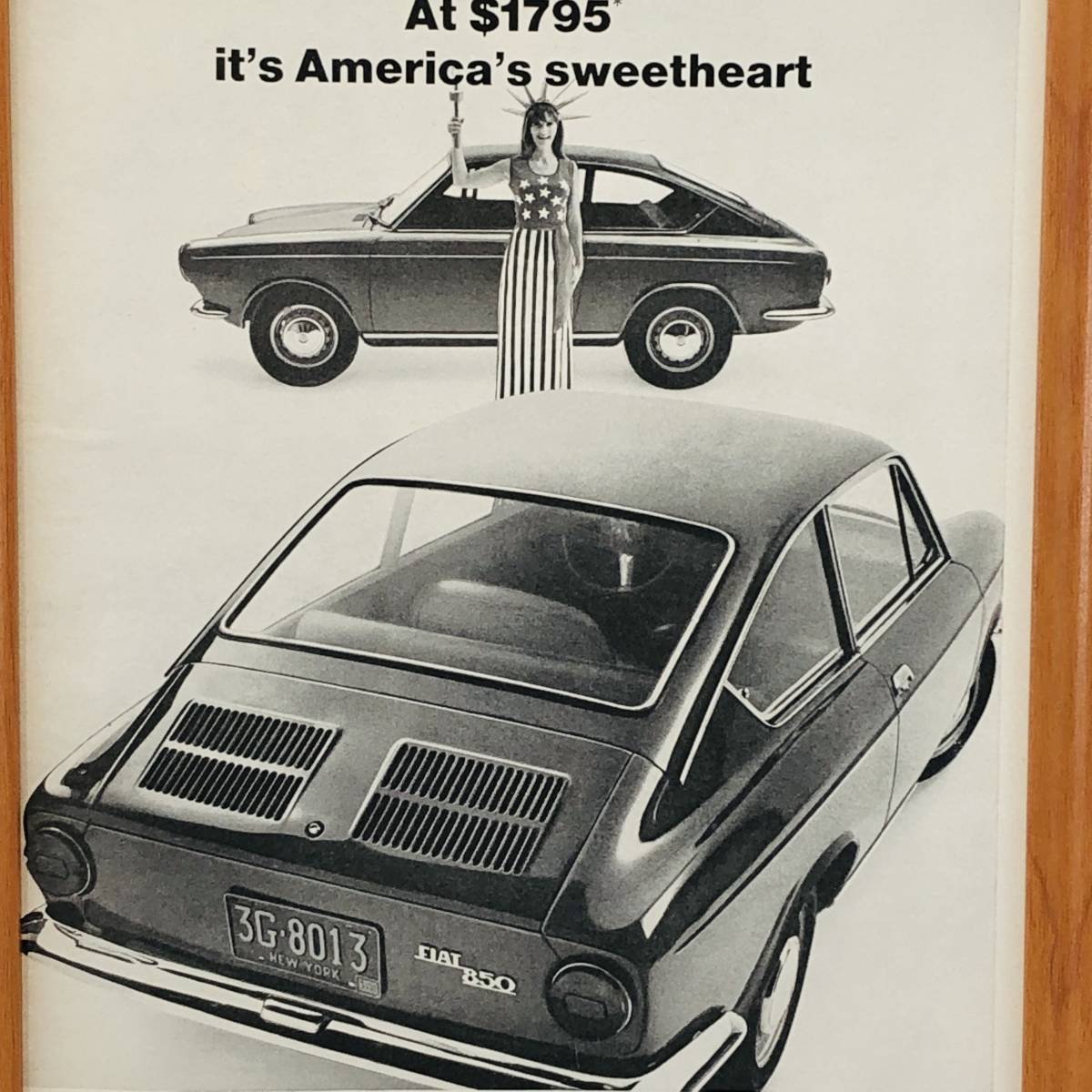 『 フィアット　FIAT』ビンテージ 広告　60年代　フレーム 付 ポスター 当時物 額付 LIFE 雑誌 アンティーク オリジナル
