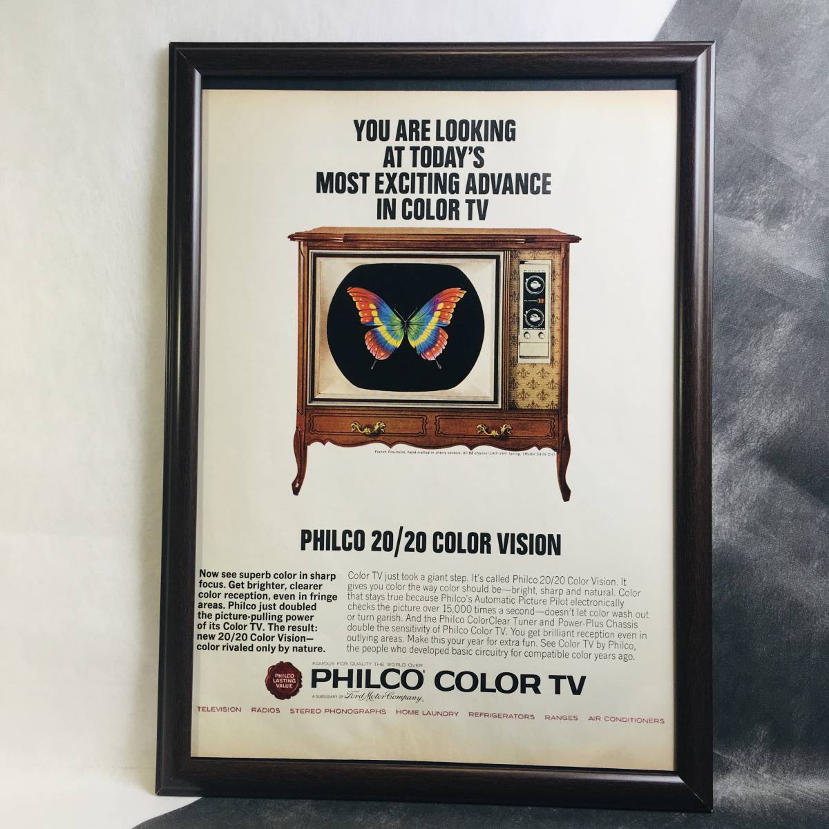 『 フィルコ　カラーTV 』ビンテージ広告　1960年代　当時物　Ｂ4 フレーム付 LIFE 雑誌 広告 ポスター 額付 アンティーク PHILCO COLOR TV_画像1
