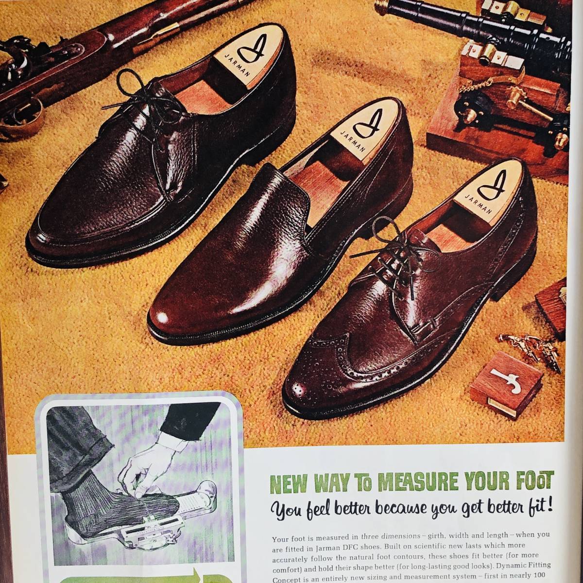 『 ジャーマン 靴 』ビンテージ広告　1960年代　当時物　Ｂ4　フレーム付 LIFE 雑誌 広告 ポスター 額付 アンティーク JARMAN