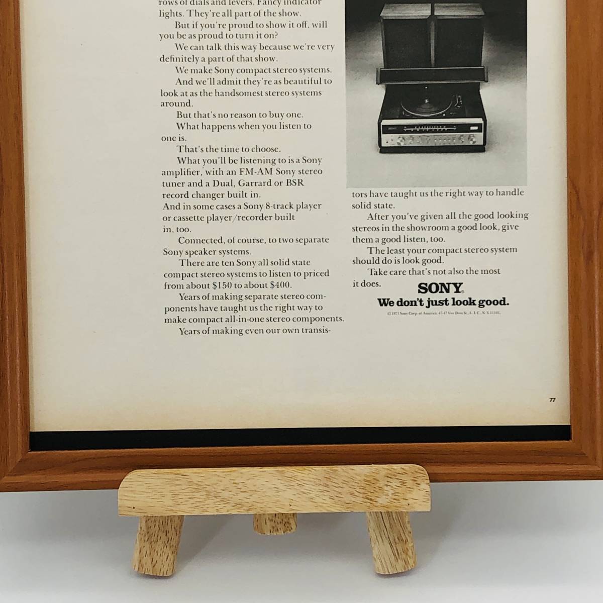 『 ソニー ステレオ ( SONY ) 』ビンテージ 広告　60年代　フレーム 付 ポスター 当時物 額付 LIFE 雑誌 アンティーク