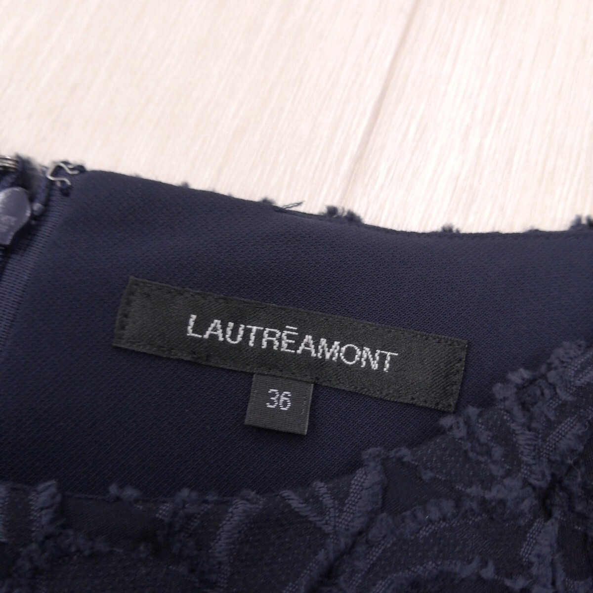 R # 【商品ランク:B】ロートレアモン LAUTREAMONT 半袖 タイト ひざ丈 ドッキングワンピース size36 レディース 婦人服 ネイビー系の画像6