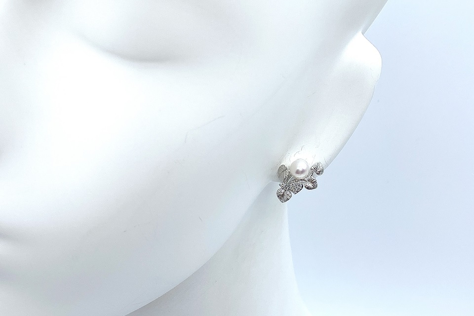 MIKIMOTO【ミキモト】 K18WGアコヤパール ダイヤイヤリング NO.61435_画像5