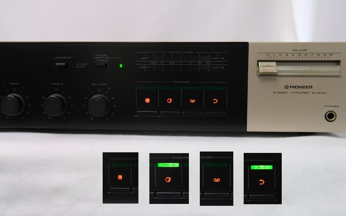 【やや難あり：一部ランプ点灯せず】希少品 基本動作は良好！◆『PIONEER SA-6100』◆パイオニア プリメインアンプ！ の画像9