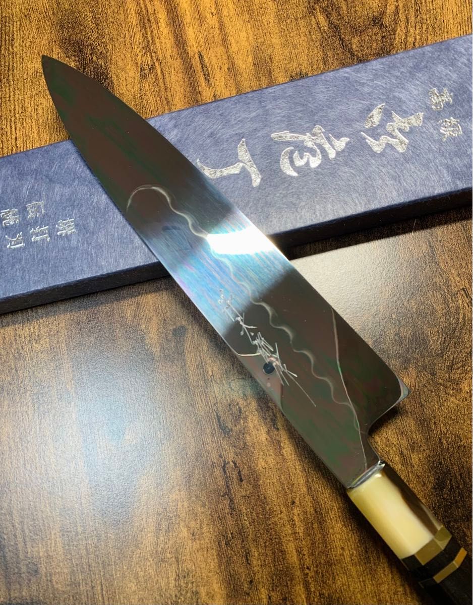 堺打刃物 祥太郎作 和牛刀 本焼 白鋼 8寸 全鏡面 包丁 黒檀白 堺打刃物 祥太郎作 和牛刀 本焼 白鋼 8寸 全鏡面 包丁 黒檀白