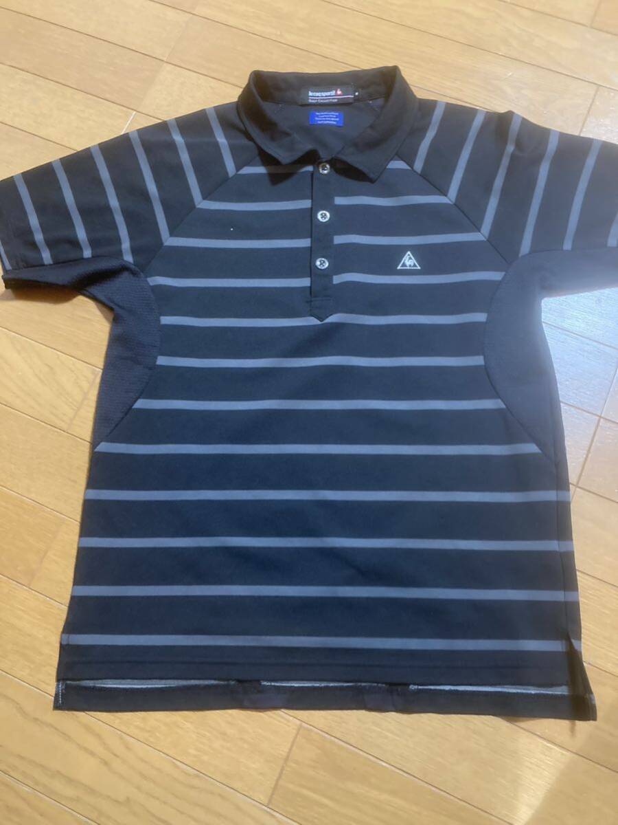 le coq sportif ルコックゴルフ 黒ボーダー半袖 ポロシャツ サイズMの画像1