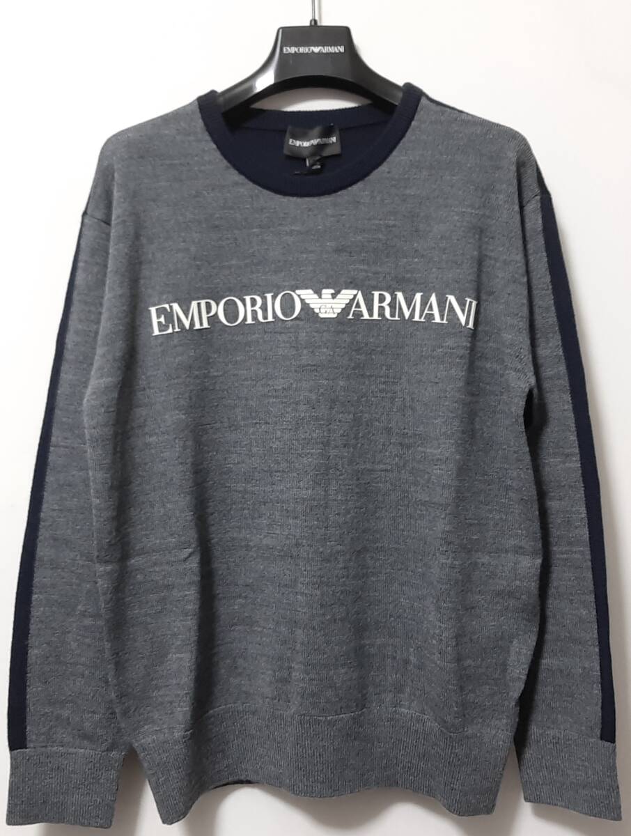 [新品] 14A(14歳) EMPORIO ARMANI / JUNIOR　シグネチャーロゴ入り【ニット】◆2023-24年秋冬モデル　男の子用 166cm　◆色：グレー_画像1