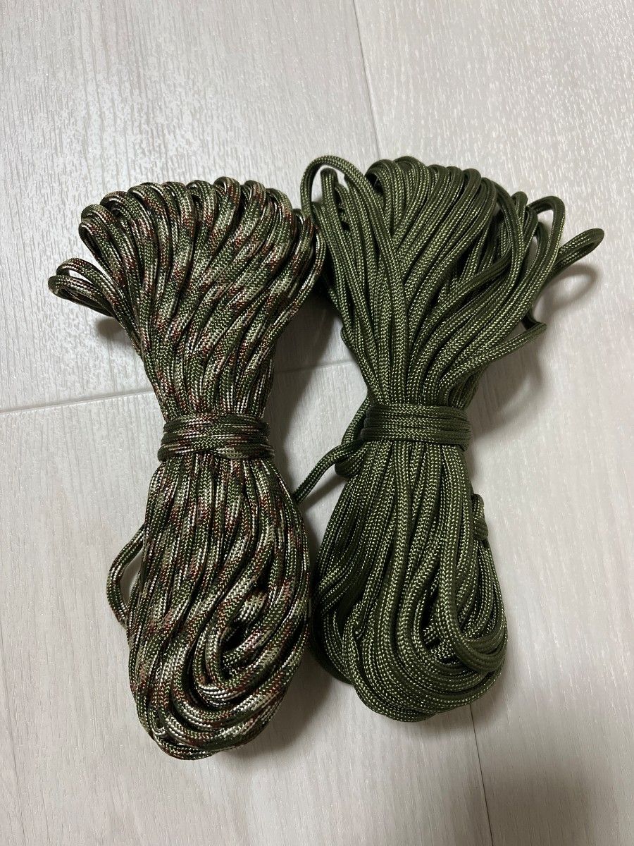 449　パラコード　ロープ　15ｍ　2色セット　カーキ系　リード　キャンプ　アウトドア　サバゲ―　編み物　　　