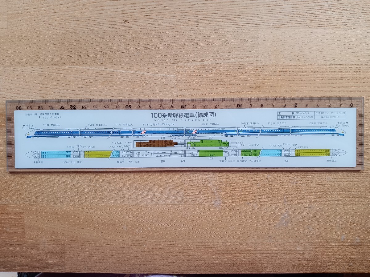 【鉄道グッズ】100系新幹線電車（編成図）東海道 山陽新幹線100系電車（2階建車両）定規 NEW SHINKANSEN SCALE TH-800（鉄道コレクション）_画像4