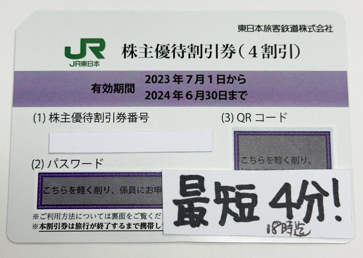 即決 JR東日本 お急ぎの方4分可能 株主優待券 6月30日迄有効 番号通知OK 1枚 2枚 3枚 4枚_画像1