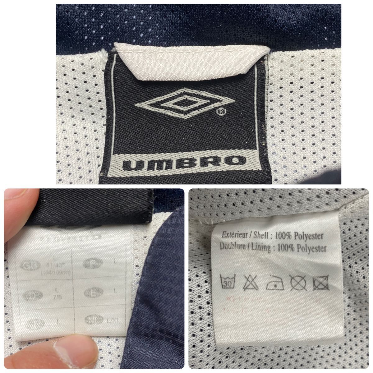 00s UMBRO アンブロ サイドワインダー アノラックパーカー ホワイト×ネイビー L ／y2k ／テック／斜めジップ