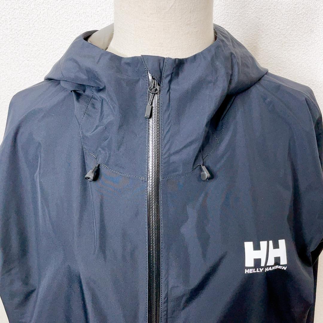 【美品】HELLY HANSEN ヘリーハンセン ロゴ ジップアップ アウトドア レイネライトジャケット 防水 軽量 カジュアル メンズ 黒 L け10_画像5