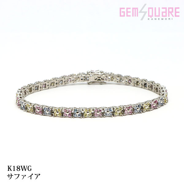 【冬バーゲン★特別送料無料!】 ピンク 【値下げ交渉可】K18WG イエロー 仕上げ済【質屋出店】 16.5cm 12.8g S160個 ブルーサファイアブレス サファイア