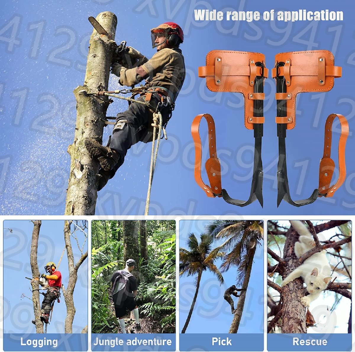 木登りスパイク 木登り器 昇柱器 直立木登りツール ポータブル 木の足を登る 調節可能なスト 強い耐荷重力 使用簡単 高所での安全作業_画像4