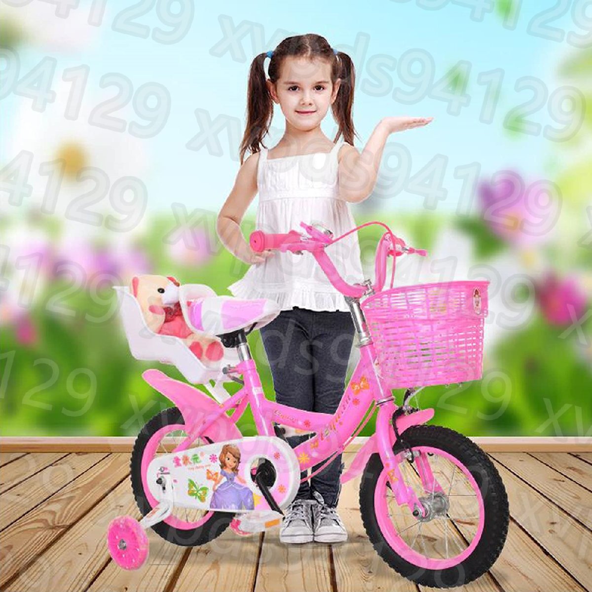 子供用自転車 軽量 男の子 女の子 ピンク 12インチ こども用 子供のギフト 高さ調節可能 補助輪付き カゴ付き 組み立てが簡単_画像8