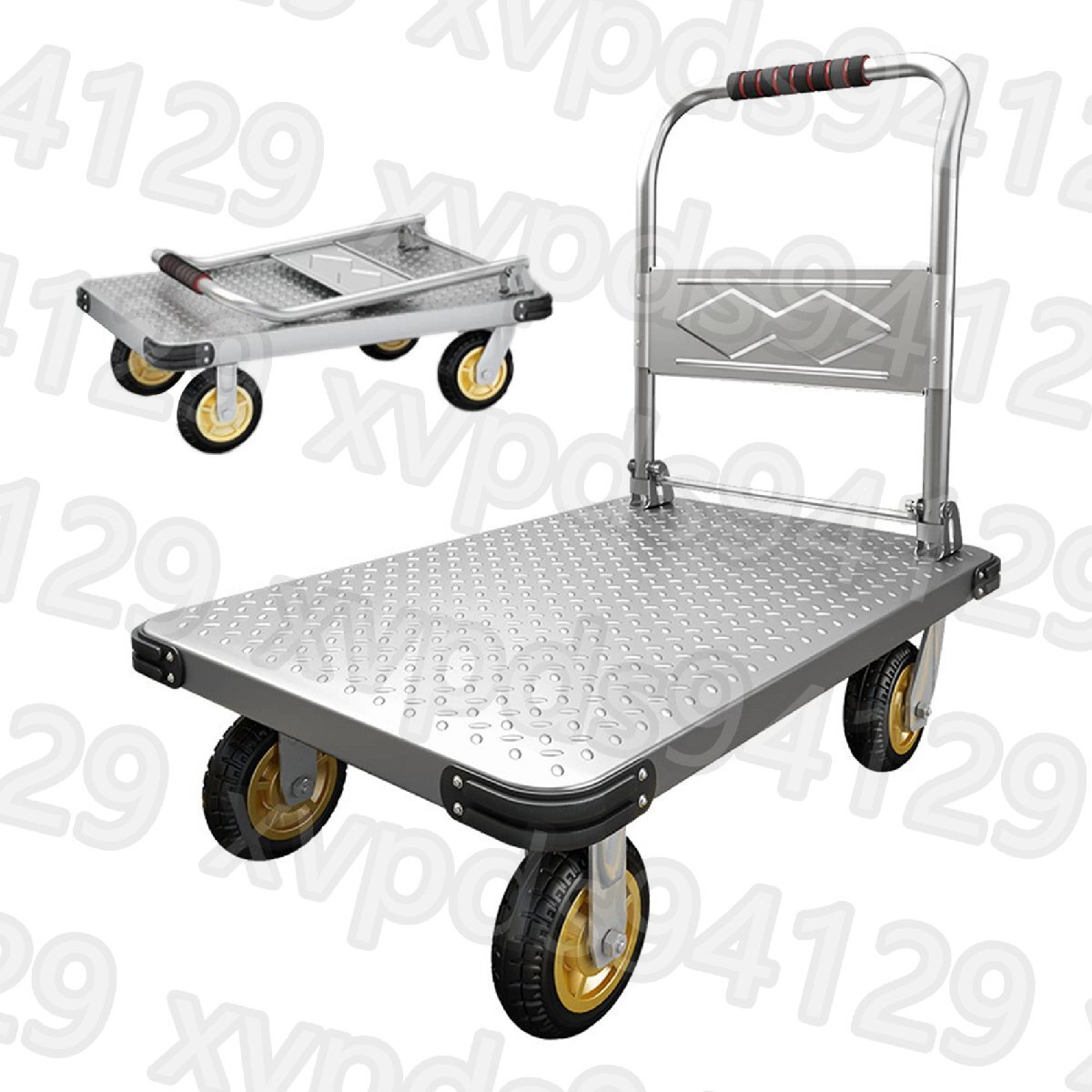  push car folding light weight quiet sound carry cart with casters . withstand load 150KG trolley fixation rope attaching basket push car 90*60cm+6 -inch wheel 