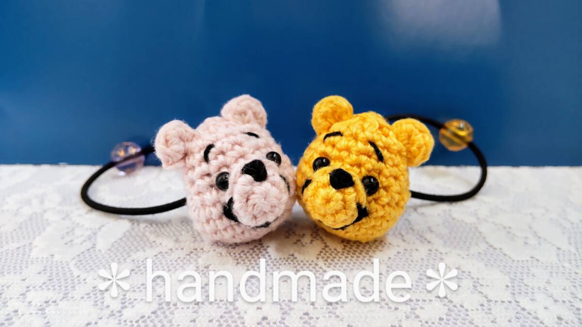  hand made knitting * hair elastic 2 piece collection * Sakura Pooh & Pooh manner 